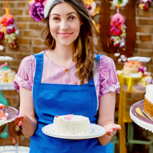 082_a woman holding a plate of cake in her hand.png